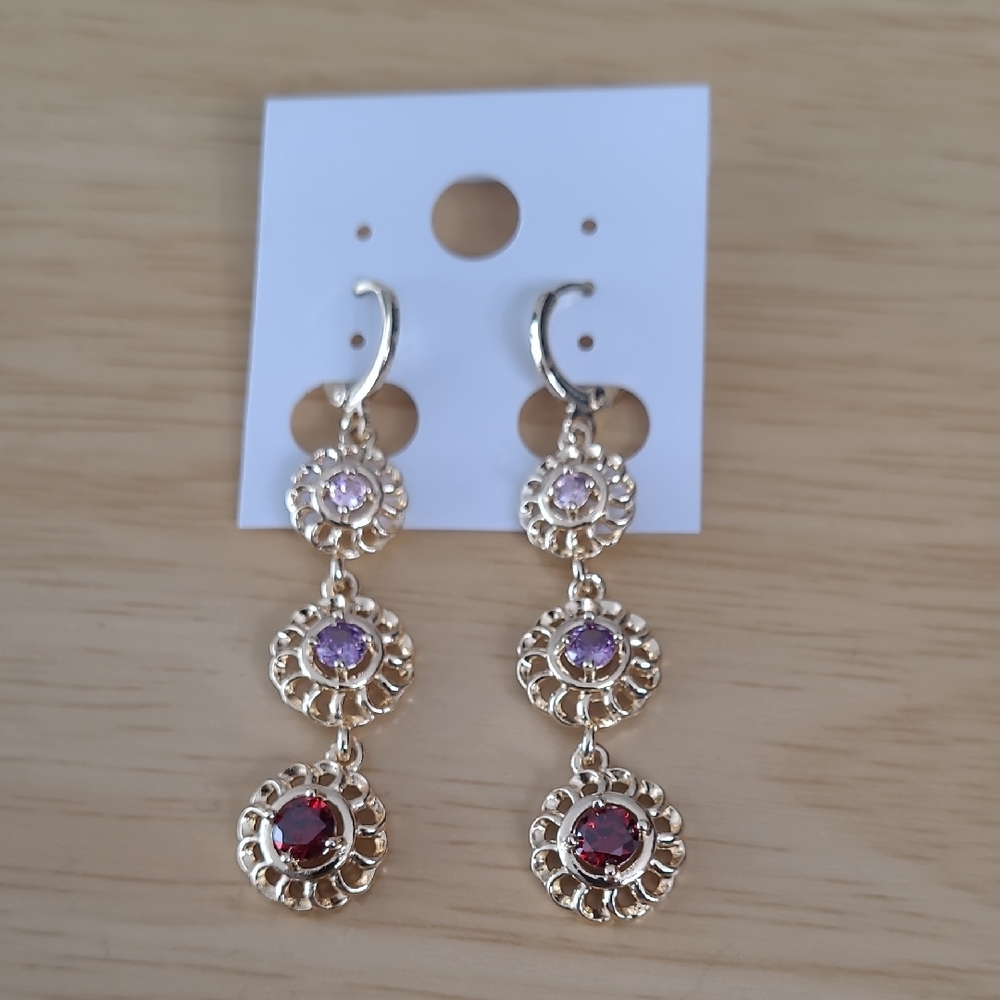 Elegant Gold and Red Dangle Earrings